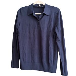 COS Womens Navy Blue Silk Cotton Blend Long Sleeve Polo Sweater Size M
